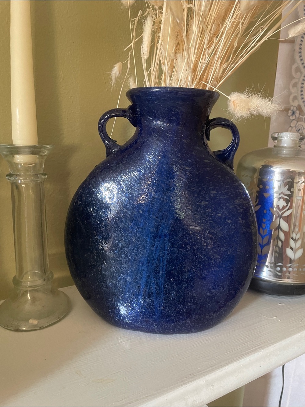 Deep Blue Double-Handled Decorative Vase